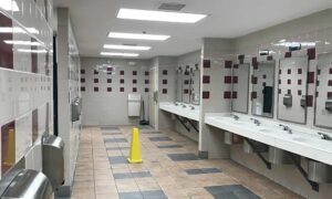 school restroom maintained by Houston commercial plumbing repair