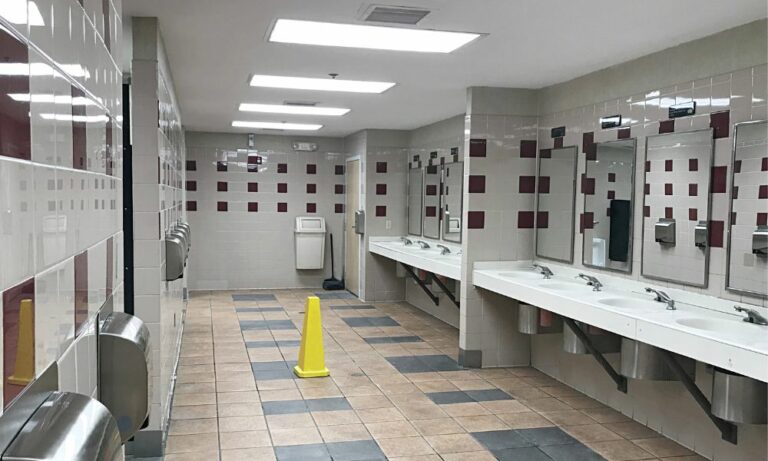 school restroom maintained by Houston commercial plumbing repair